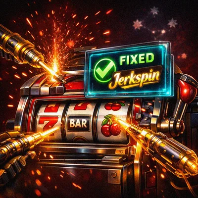 Repairing a glowing mechanical slot machine with cyber tools